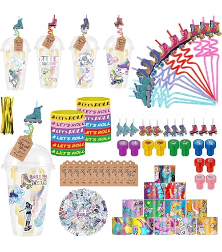 220 Pcs Roller Skate Party Favors Kit - Slap Bracelets, Stickers, Keychains, Tattoos, Badges & Bags - View #3
