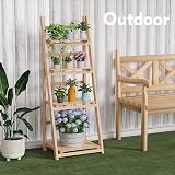 HOMIDEC 4-Tier Plant Stand Ladder Shelf Foldable Natural Wood Home Decor view 9