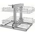 Rev-A-Shelf Dual Tier Pullout Shelf Storage Organizer for Blind Corner Kitchen or Bathroom Cabinets,15", 4 Shelves, Silver, 5PSP-15-CR