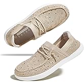 BELOS Women's Rhinestone Lace Up Loafers Shoes Comfortable Slip On Mesh Knit Walking Shoes Fashion Lightweight Sparkly Glitter Sneaker