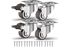 GBL 1" Small Caster Wheels with 2 Brakes + Screws - 90Lbs - Low Profile Castor Wheels with Brakes - Set of 4 No Floor Marks Silent Casters - Mini Wheels for Cart and Furniture