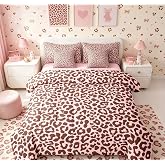 Feelyou Pink Leopard Print 7 Piece Bedding Set for Kids | Cheetah Comforter Set with Sheets for Boys Girls Animal Print Bed in a Bag Safari Soft Lightweight