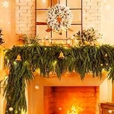 12Ft (2 * 6ft) Pre-lit Christmas Pine Garlands, Real Touch Artificial Norfolk Pine Garland, Bundled Type Green Artificial Greenery Garland for Table, Mantle, Wall, Indoor, Outdoor Christmas Decor