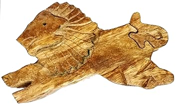 Purpledip Wooden Puzzle Box Leaping Lion: Handmade Keepsake Magic Game Gift (12001)