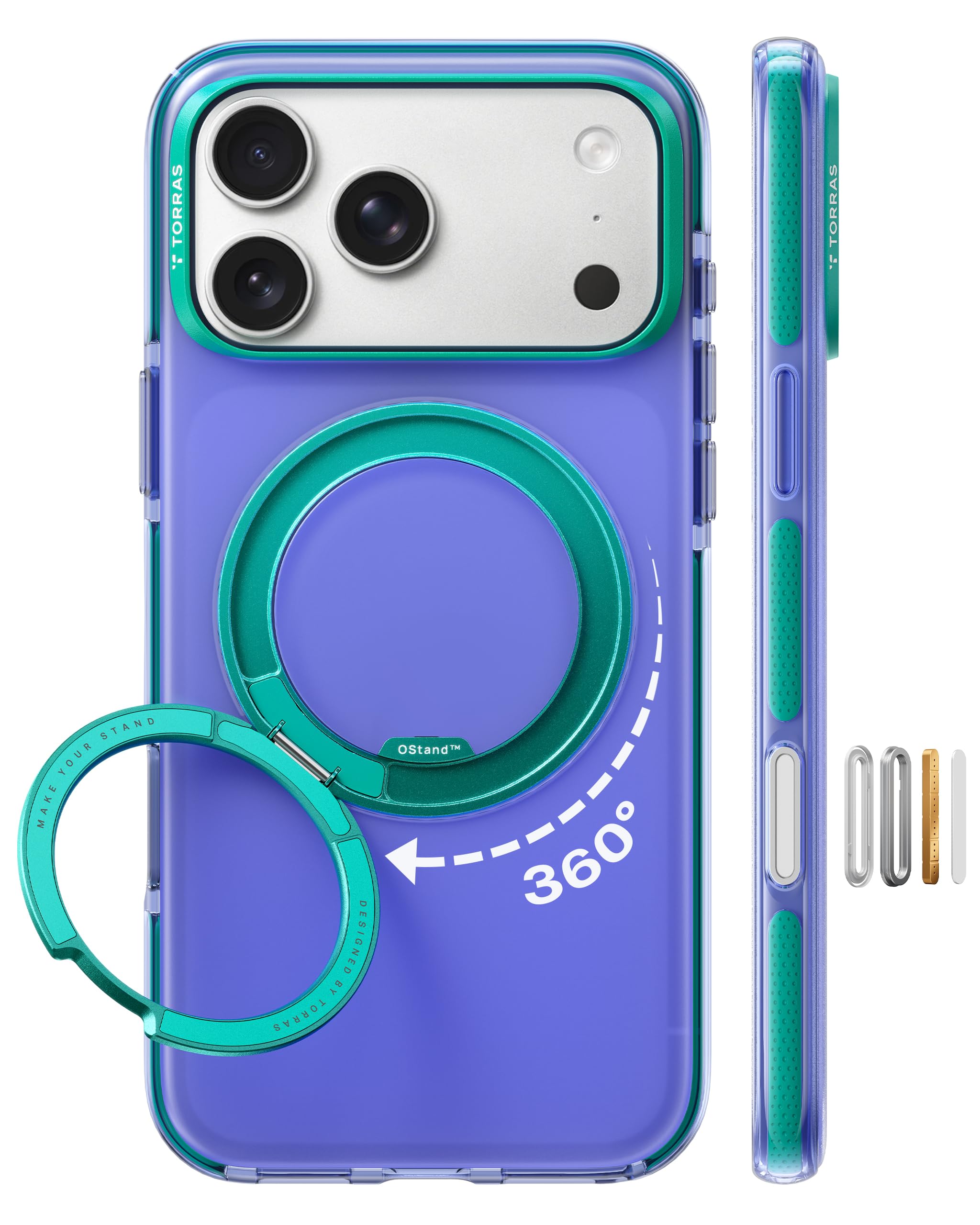 Photo 1 of TORRAS OStand Air Cushion Case for iPhone 17 Pro Max (6.9?), 360° Magnetic Stand, Compatible with MagSafe, Shockproof Airbag Protection, O3 Hue Series – Indigo Blue