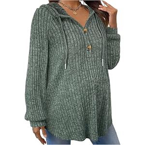 Women's Maternity Half Button Sweatshirts Long Sleeve Drawstring Hoodie