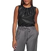 Calvin Klein Womens Pleat Neck Sleeveless Blouse