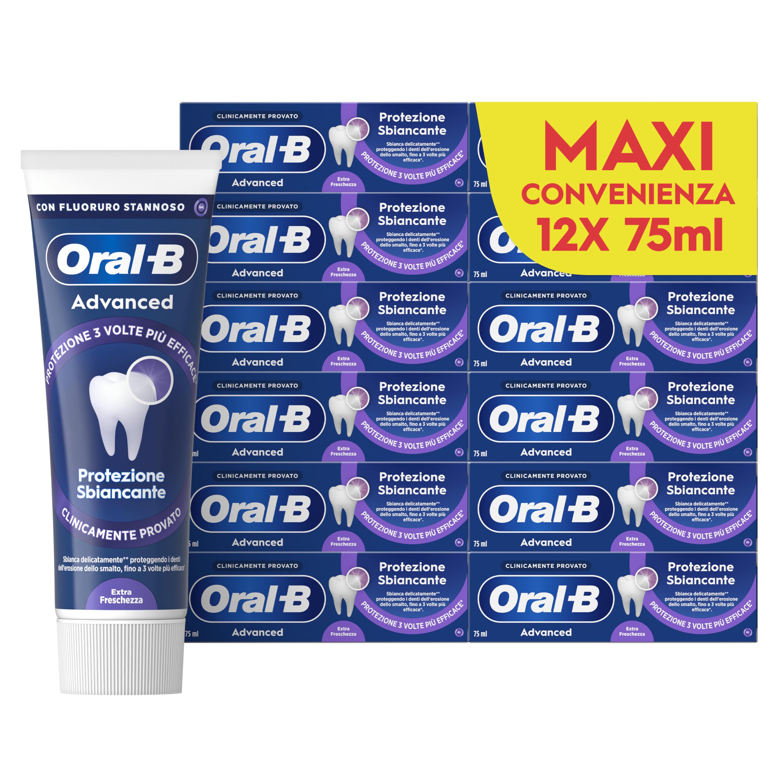 Oral-B Dentifricio Advanced Protezione Sensibilità 12x75ml, Dentifricio Formato Convenienza per Denti Sensibili, Pulizia Denti Efficace, Alito Fresco, Sapore Eucalipto Menta Piperita