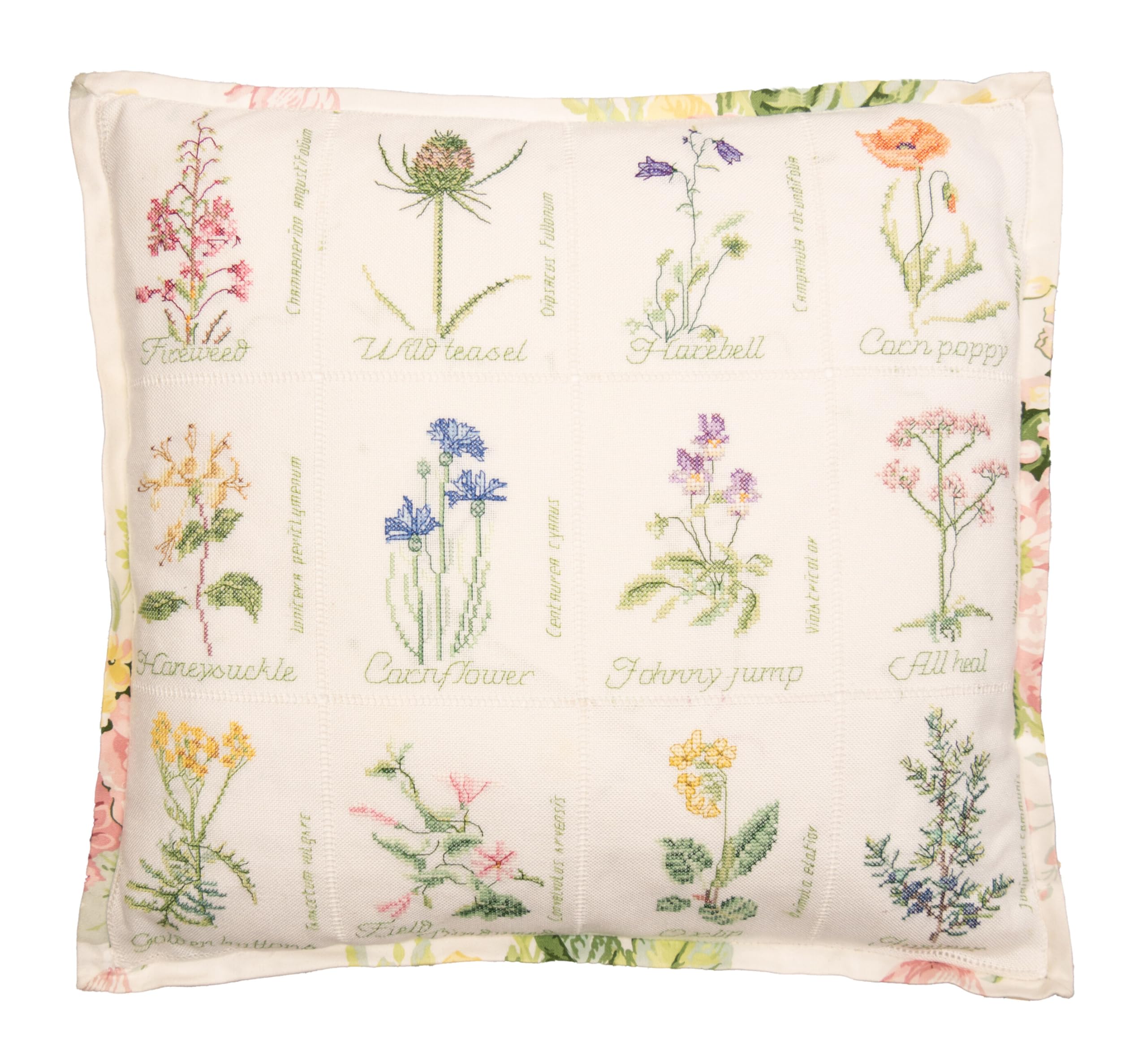 Thea Gouverneur - Counted Cross Stitch Kit - Wild Flower Cushion - Aida - 16 Count - Embroidery Kit for Adults - DMC Embroidery Threads and Other Cross Stitch Supplies Included - 2074A