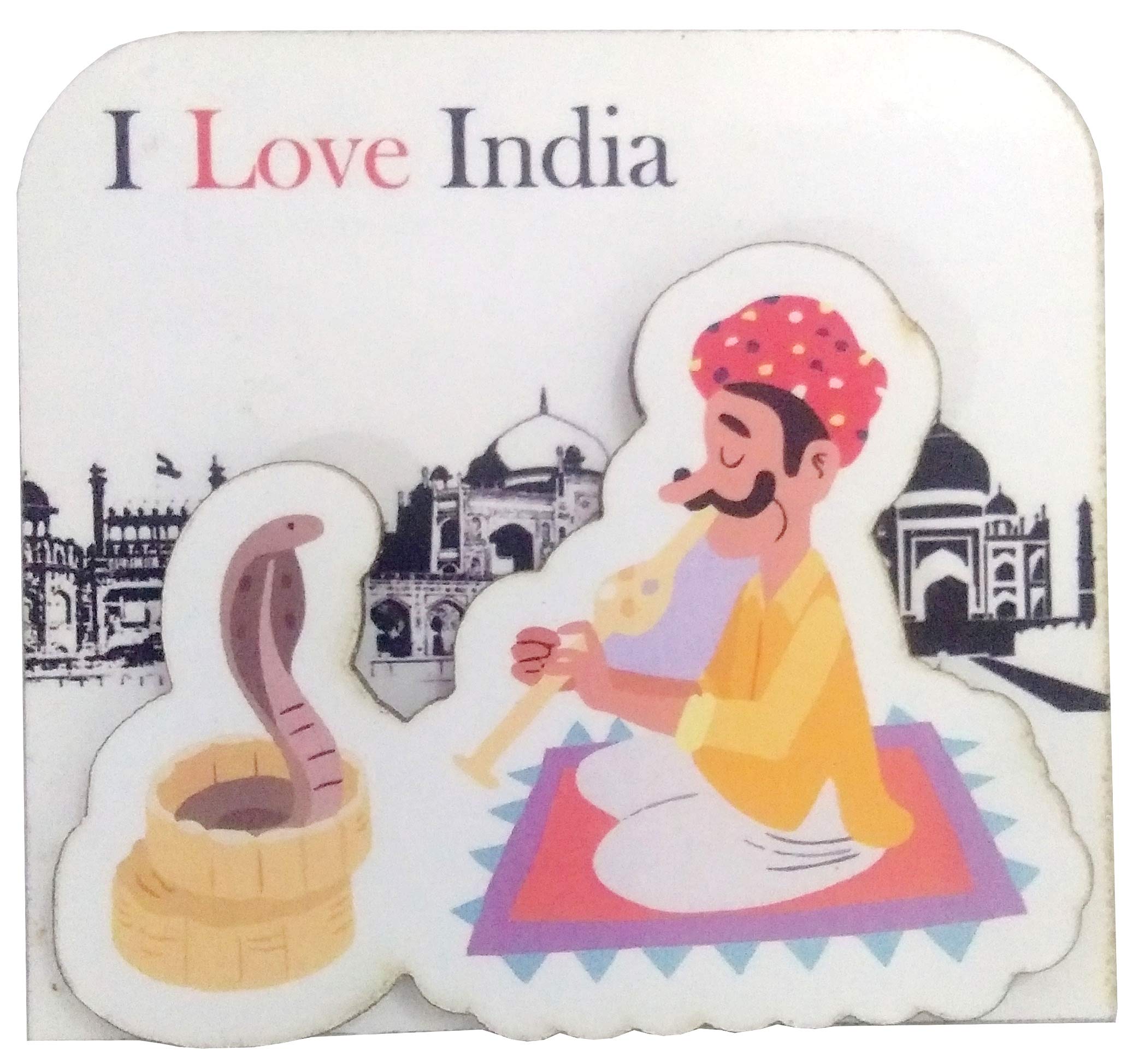 Purpledip Wooden Fridge Magnet: Snake Charmer (11962)