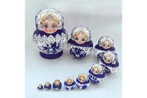 Vermon 10-Layer Russian Nesting Dolls, Big Belly Blue & White Porcelain Nesting Dolls, Handcrafts Satin Wood Russian Dolls, Wishing Doll for Hold Items, Russian Christmas Decorations