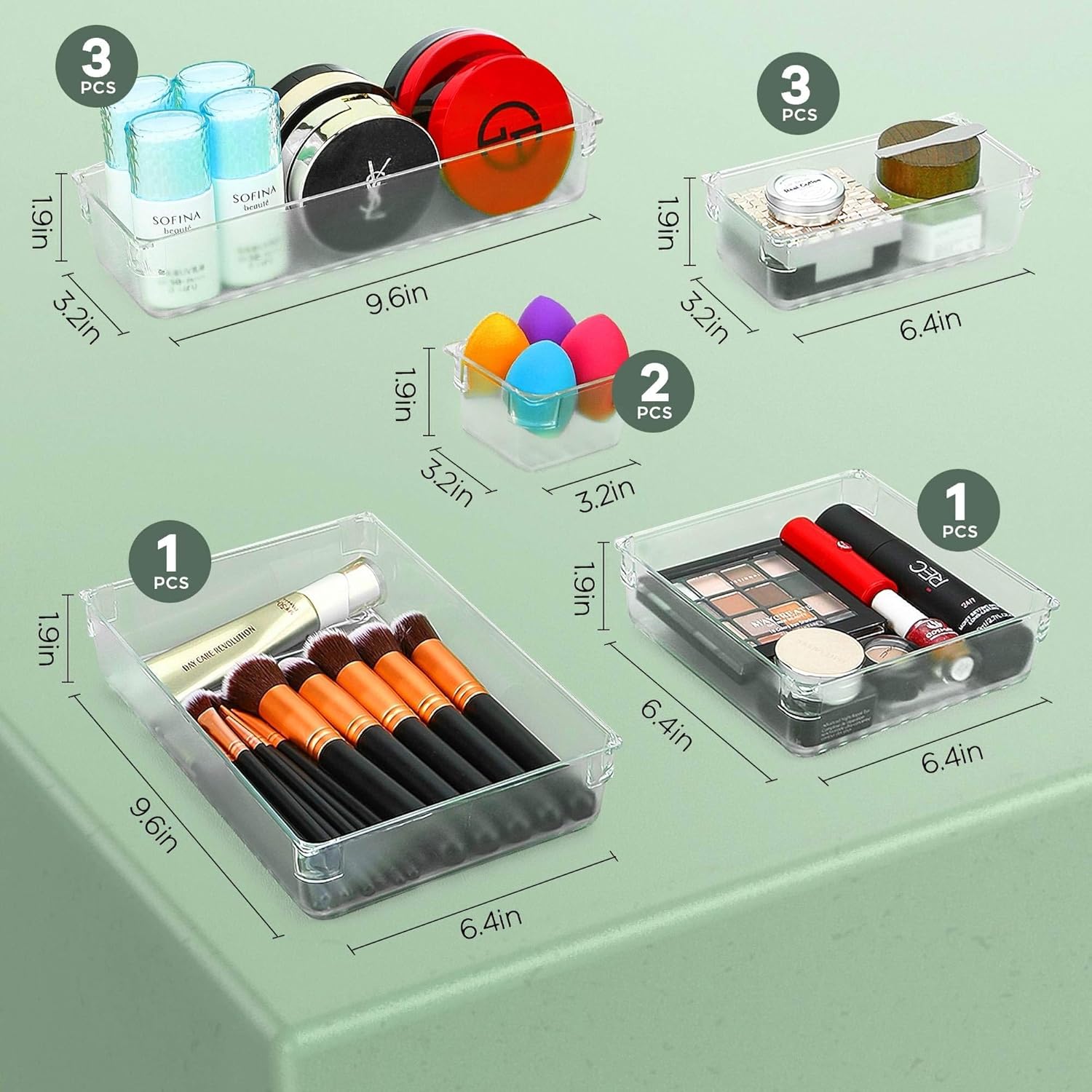 Puroma 10-pcs Desk Drawer Organizer Trays, 5 Different Sizes Large Capacity Plastic Bins Kitchen Drawer Organizers Bathroom Drawer Dividers for Makeup, Kitchen Utensils, Jewelries and Gadgets: Home & Kitchen