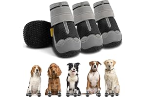 AOKOWN Dog Shoes for Small Medium Dogs: Large Dog Boots & Paw Protectors for Hot Pavement Winter Snow, Outdoor Walking 4PCS Dog Booties, Indoor Hardfloors Anti Slip Sole Dog Shoes Black Size 5