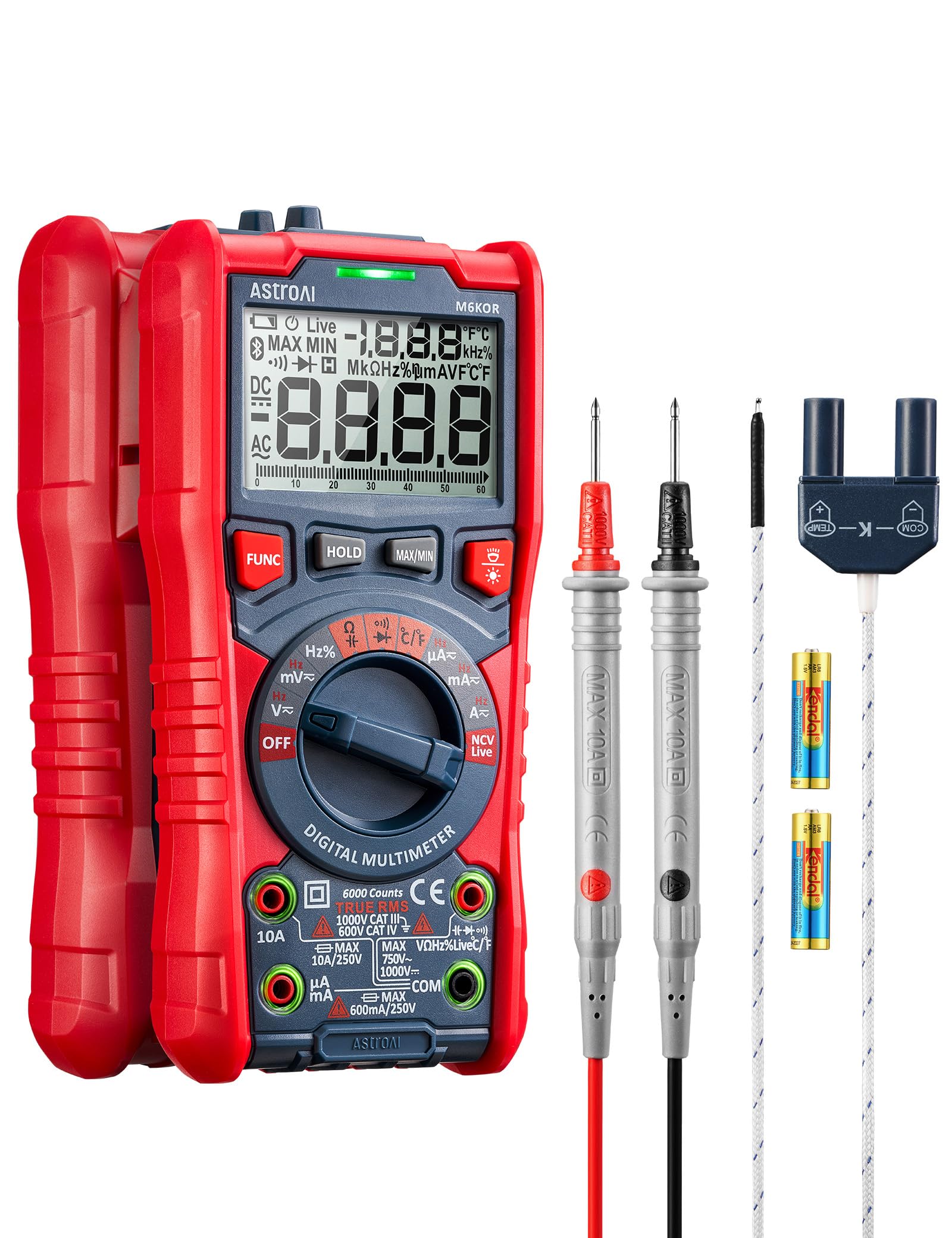 AstroAI Digital Multimeter TRMS 6000 Counts Auto-Ranging Voltage Tester Measuring AC/DC Voltage Current Resistance Temperature Continuity Capacitance Frequency Diodes Voltmeter with NCV