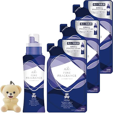 Amazon ファーファ 洗濯用 液体 洗剤 ファイン フレグランス ウォッシュ オム クリスタル ムスク の香り 本体 400ml 詰替 360ml 3個 マスコット付 セット ノーブランド品 液体洗剤
