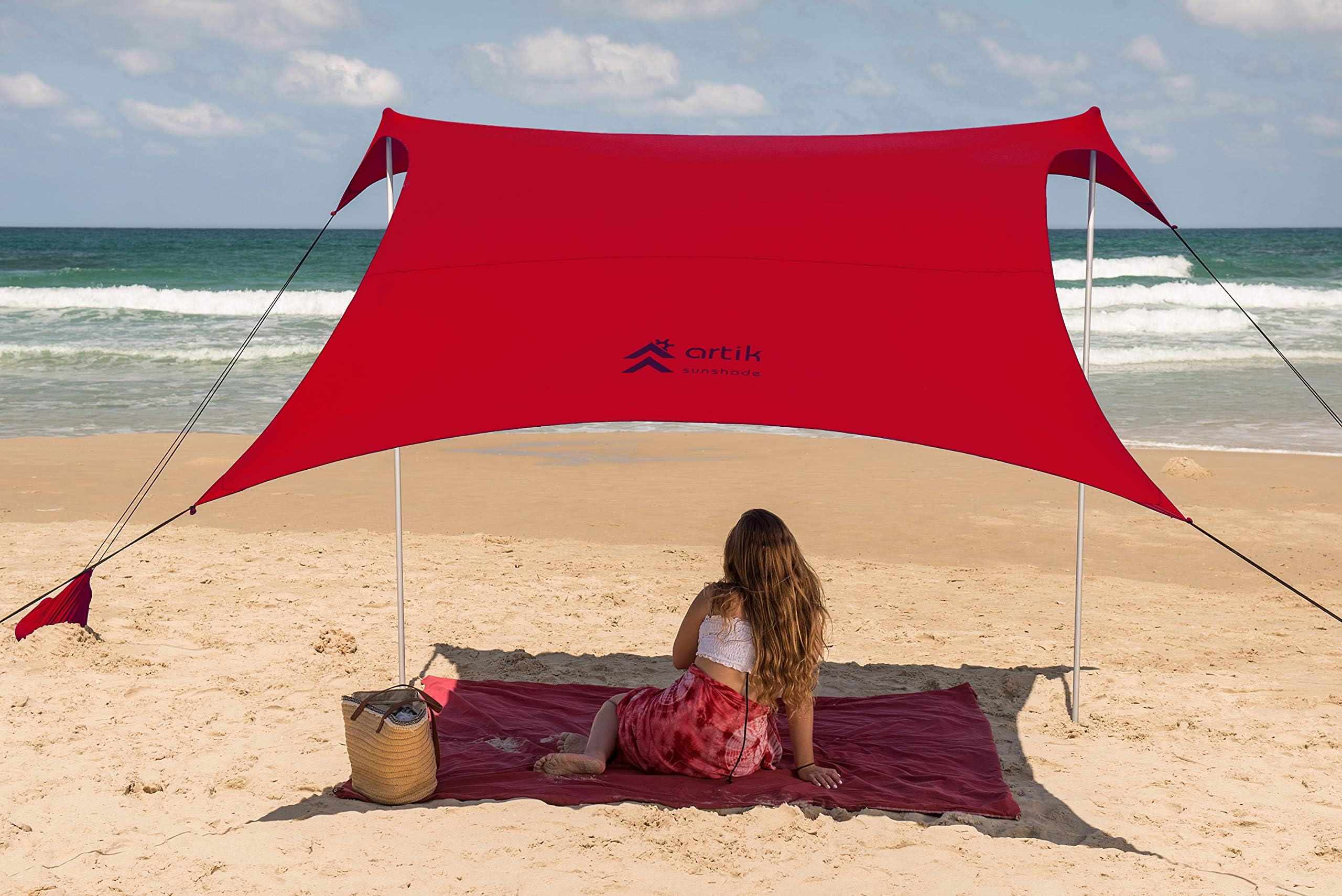Artik Family Beach Tent Canopy Sunshade with Sandbag Anchors - Simple & Versatile. SPF50, Lycra Sun shelter for The Beach,Camping and Outdoors