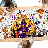 Halloween Activity Poster, 31.5 x 72 Inch Halloween Craft Paper Coloring Banner, Halloween Tablecloth for Kids, Halloween Decorations for School Party, Classroom Activities and Special Events