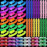 54 Pieces Neon Party Supplies Glow in The Dark Parties Supplies 18 Pcs Neon Gangster Party Hats 18 Pcs Light up Glasses with Colorful Feather Boas for Mardi Gras Carnival Hora Loca 80's Raves