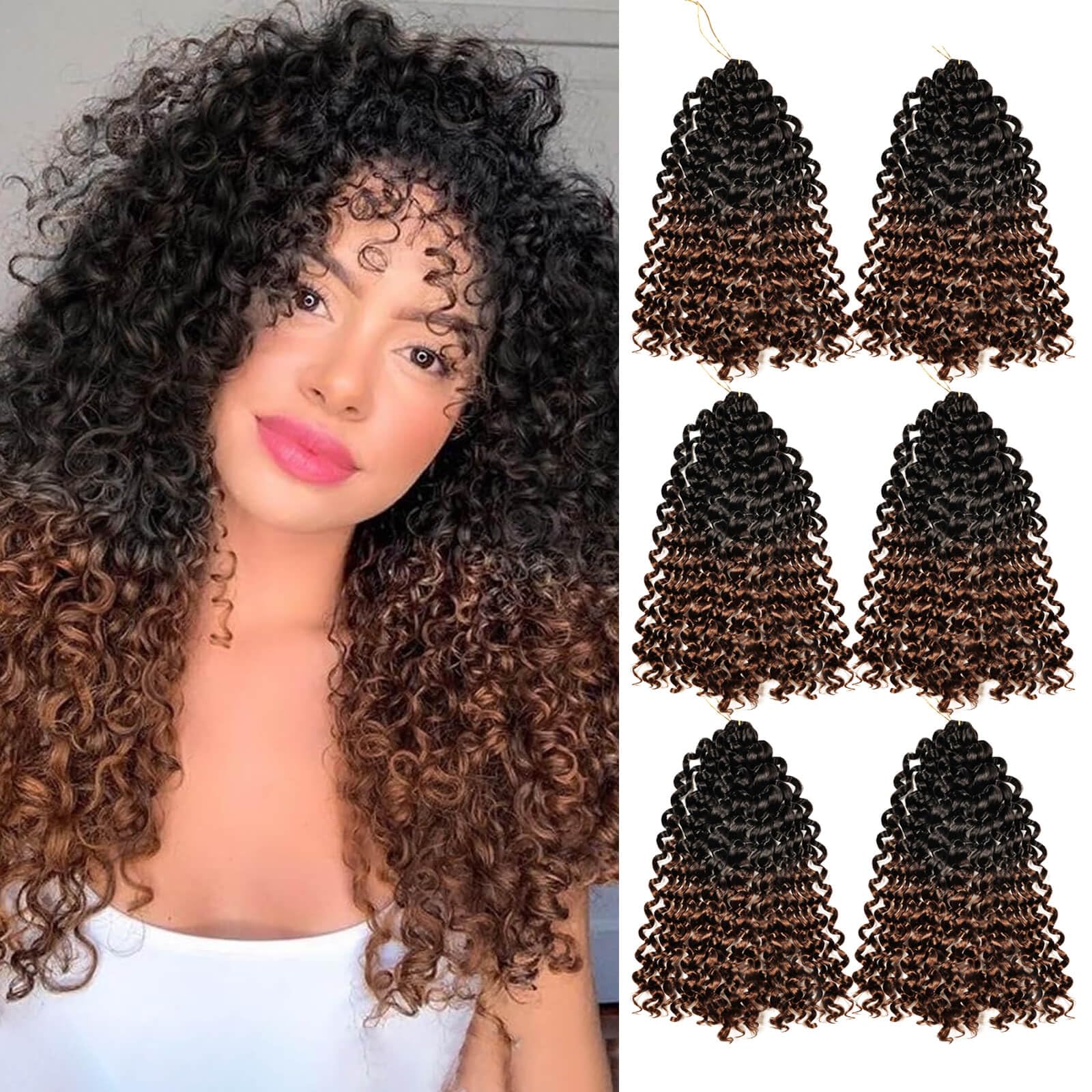 QUEENTAS 6Packs Passion Twist Hair 14In Faux Locs Crochet Hair Extensions for Black Women Water Wavy Long Braids Hair (Black to Brown) โ image 1