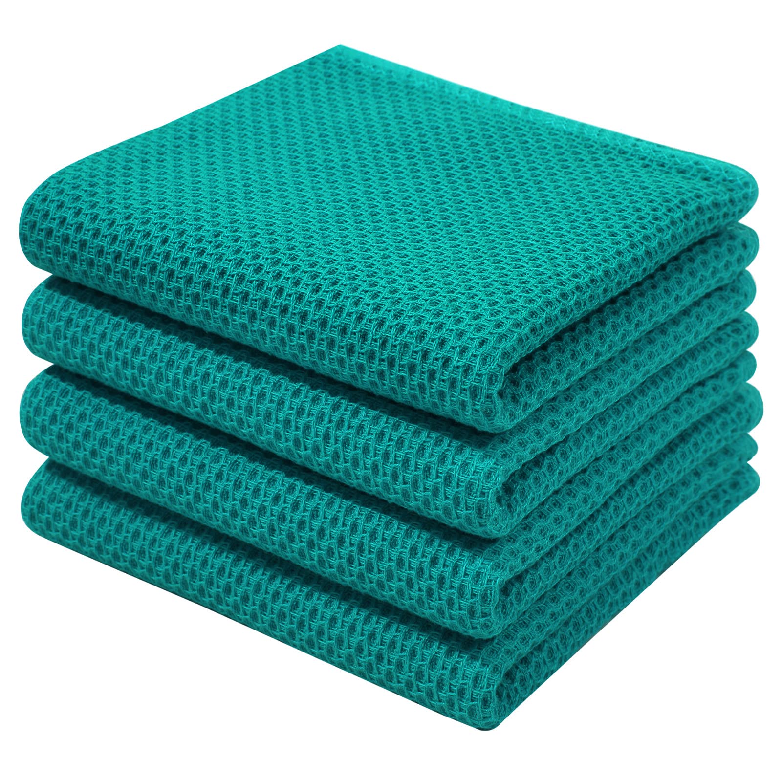 Moosfor 100% Cotton Tea Towels, Highly Absorbent Soft Dish Cloths, Quick Drying Kitchen Cloths for Washing Up, Pack of 4, 32 x 71 cm, Green