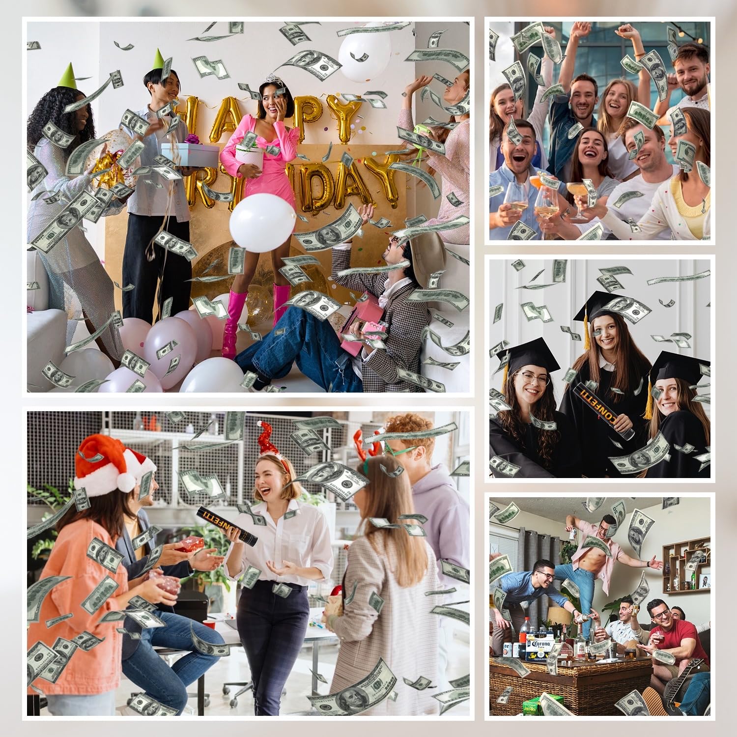 Money Confetti Cannon 12Pack Biodegradable 100 Dollar Bill Money Confetti 12inch Party Poppers for Celebration Opening Activities Birthday Graduation Business Signing