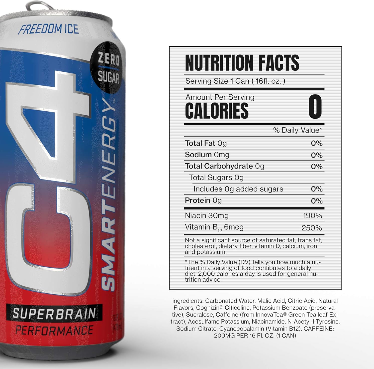 C4 Smart Energy Sugar Free Energy Drink 16oz (Pack of 12) | Freedom Ice | Performance Fuel & Nootropic Brain Booster with No Artificial Colors or Dyes: Health & Personal Care