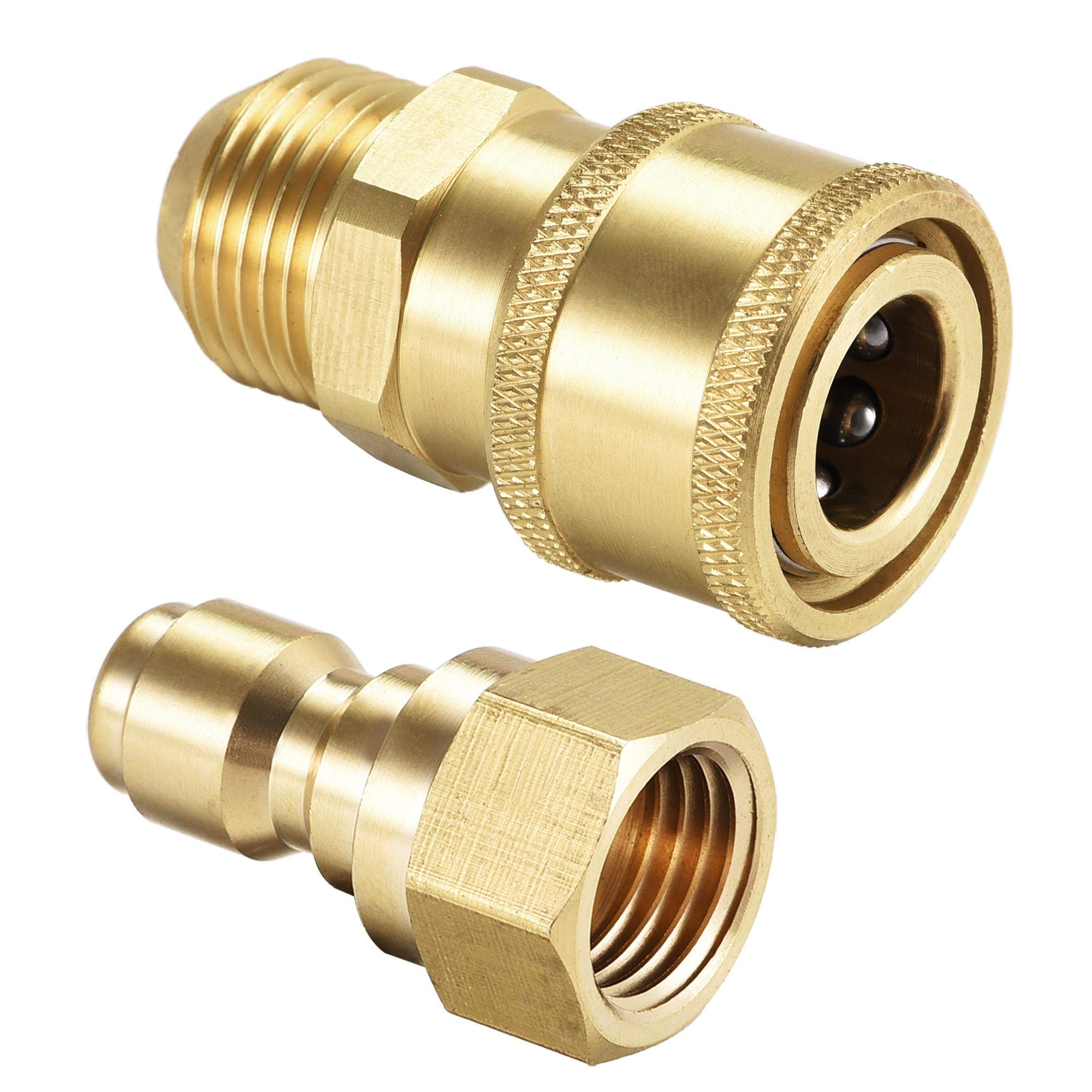 sourcing map Garden Hose Brass Quick Connectors Set Fittings M18x1.5 Male & M14x1.5 Female Thread Water Hose Connectors Pressure Washer Adapter