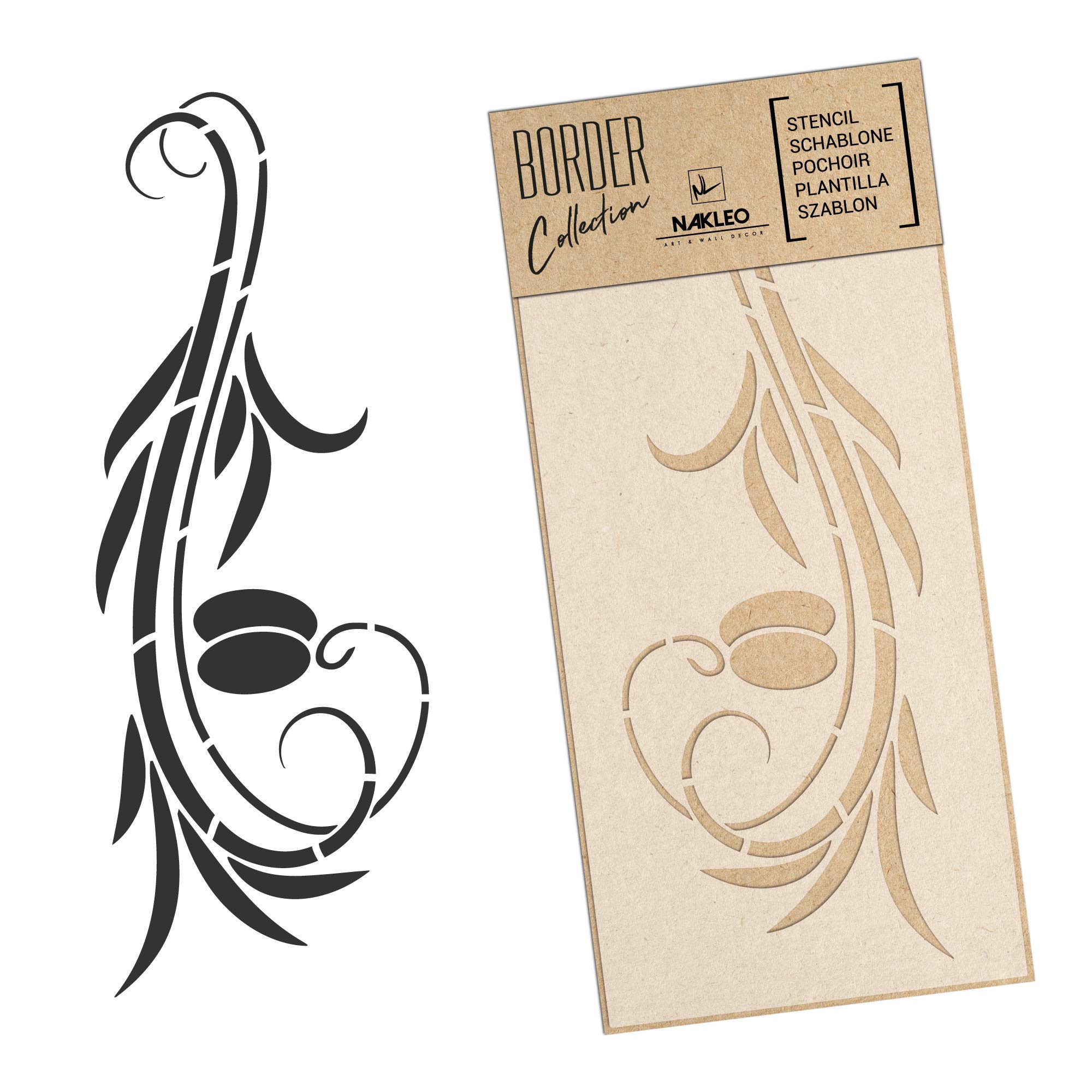 NAKLEO Border Wall Stencil 21x45cm, Olive Leaf Floral Pattern, Reusable Plastic Template, Painting Stripe DIY Art and Craft Home Decor, Fabric Furniture Wood Paper Patio