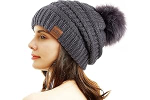 REDESS Women Winter Pom Pom Beanie Hat with Warm Fleece Lined