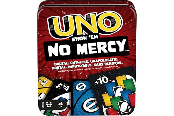 UNO Jogo de Cartas No Mercy Metálico para crianças a partir de 7 anos UNO Jogo de Cartas No Mercy Metálico para crianças a partir de 7 anos