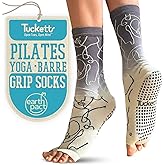 Tucketts Crew Yoga Socks with Grips for Women, Anti-Skid Toeless Pilates Grip Socks for Barre, Pedicure, Leisure, 1 Pair