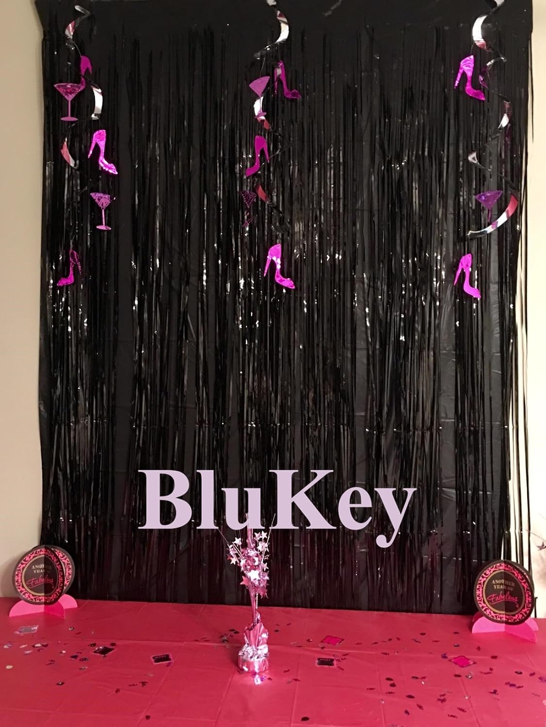 Blukey 2pcs 3.1ft x 8.2ft Black Metallic Tinsel Foil Fringe Curtain: Toys & Games