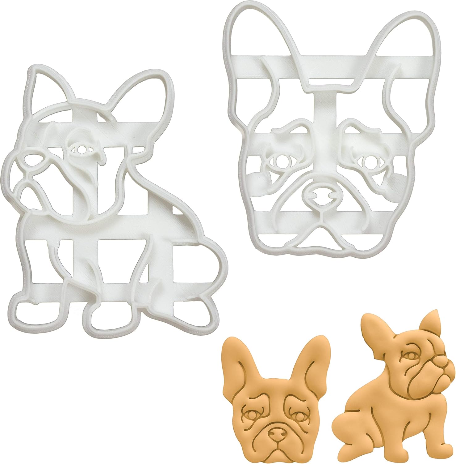 Set of 2 French Bulldog Cookie Cutters (Designs Body & Face), 2 Pieces