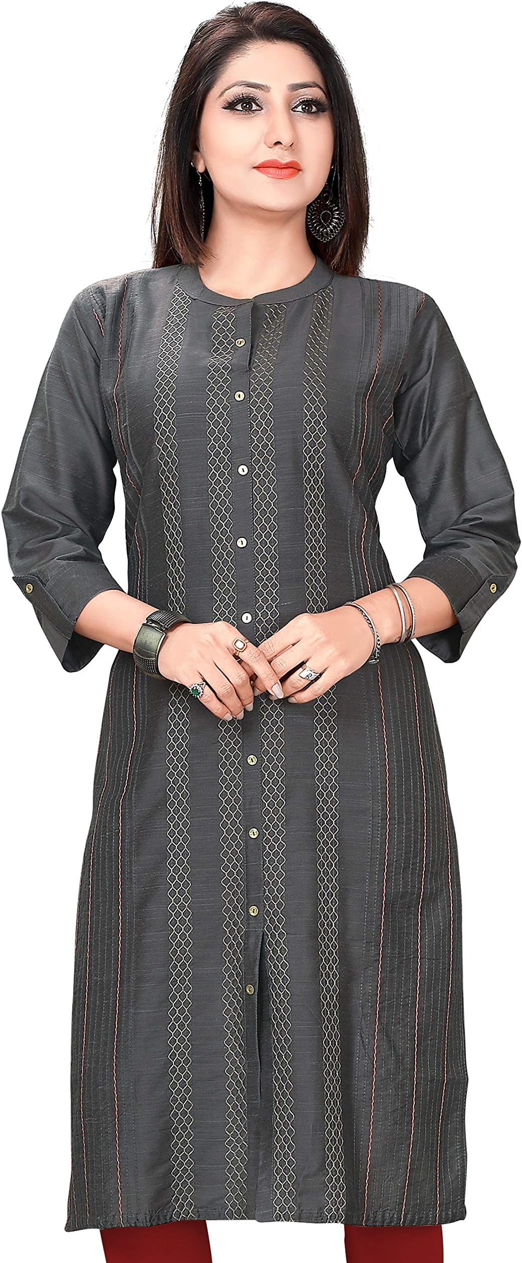 Meher impex Grey Cotton Silk Long Women Kurti