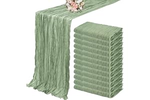 YMHPRIDE 12 Pack Cheesecloth Table Runner 35 x 120 inch Long Boho Cheese Cloth Gauze Table Runners Semi Sheer Table Runner for Wedding Decor, Bridal Shower, Birthday Party (Sage Green)