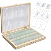 Labvida 100PCS Microscope Slides with Specimens with Wooden Box, LVQ092 | Prepared Microscope Slides Set, Labeled Glass Slides, Dim.75mmx25mm, Ground Edges, 45&deg; Safety Corners, for Home School Use