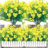 NOV FIRE Artificial Flowers for Outdoor,8 Bundles UV Resistant Fake Flowers Faux Plastic Plants Shrubs for Indoor Outside Home Décor(Yellow)