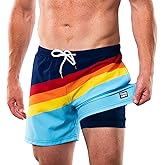 Third Wave Swim Trunks with Compression Liner - Men's Premium 5 Inch Inseam Quick Dry Swim Shorts for Beach and Swimming
