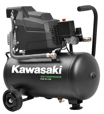 Kawasaki Kompressor, Luftkompressor Werkstatt, fahrbar, 1100W, 8 Bar, Induktionsmotor, 220V, 24L Tank, Ansaugleistung 165 l/m