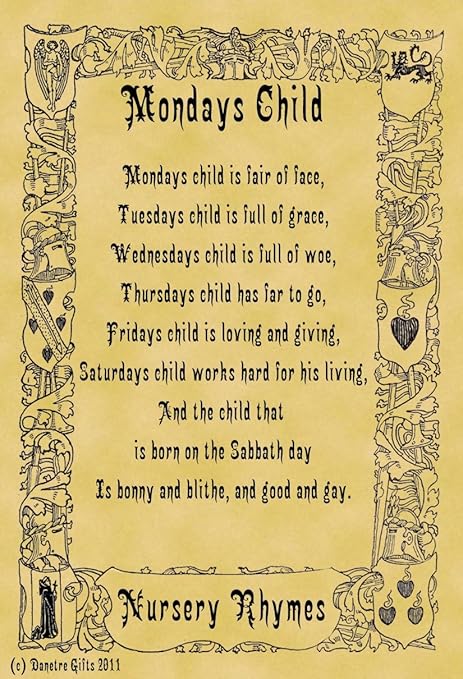 A4 Size Parchment Poster Nursery Rhyme Mondays Child Amazon Co Uk Kitchen Home
