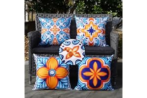 ONWAY Outdoor Pillow Covers Waterproof 20x20 Set of 4 Floral Boho Decorative Throw Cushion Cover Farmhouse Pillows for Bench, Couch, Patio Furniture