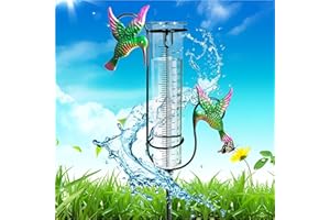 Senflame Rain Gauge Outdoor, 7" Large Glass Waterproof Freeze Proof Rain Tube Gauge with Metal Hummingbird,Garden Stake Decorative with Water Gauge for Yard, Lawn and Patio Decor