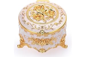 JuxYes Vintage Metal Jewelry Box Round Trinket Organizer Storage Box For Rings Earrings Necklace Bracelet, Keepsake Gift Box(