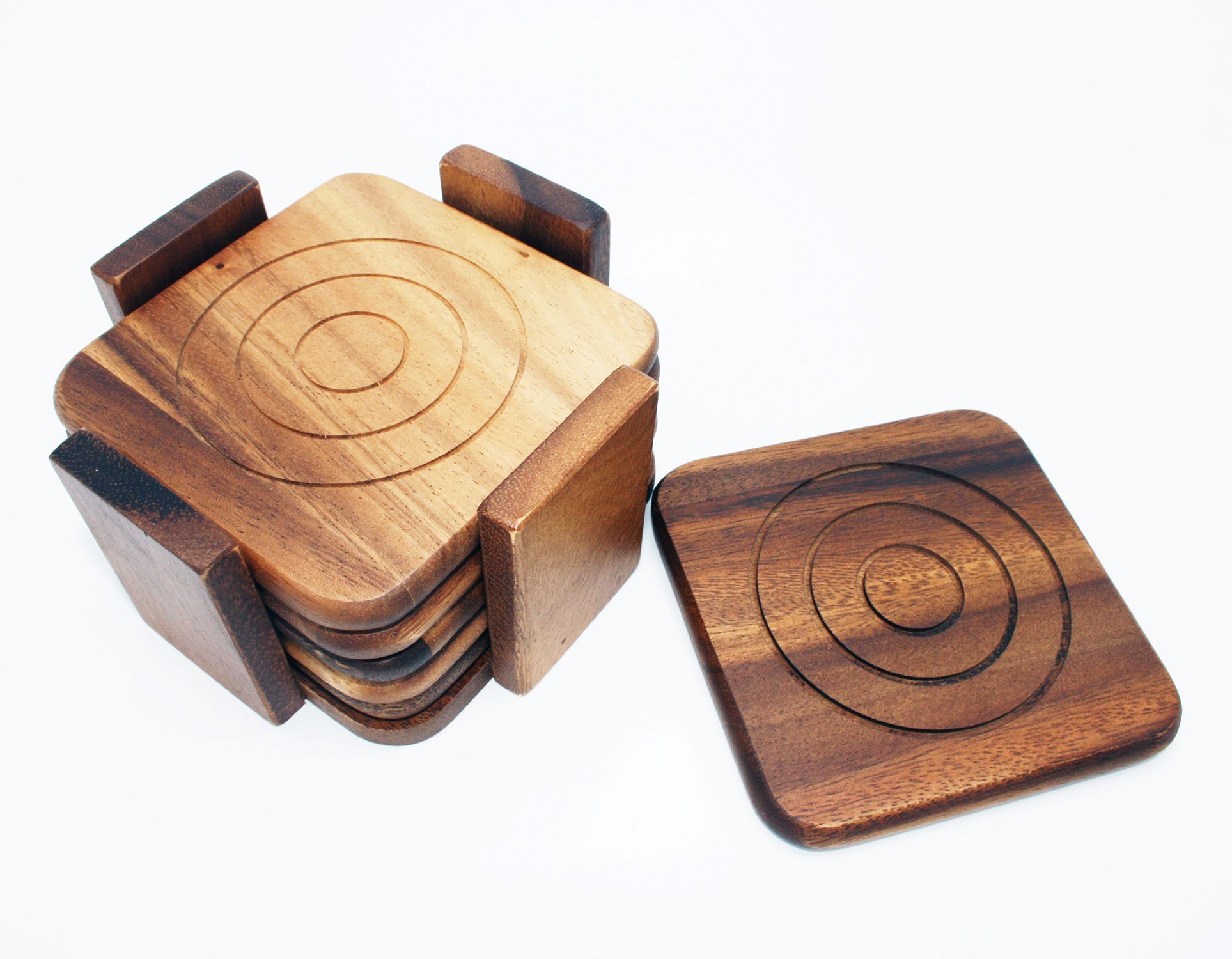 FAAY Acacia Coasters, Set of 6 w holder