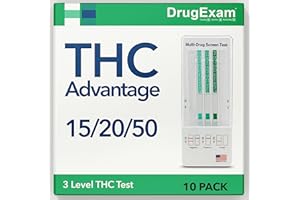 10 Pack - DrugExam THC Advantage Made in USA Multi Level Marijuana Home Urine Test Kit. Highly Sensitive THC 3 Level Drug Test Kit. Detects at 50 ng/mL, 20 ng/mL, 15 ng/mL (10)