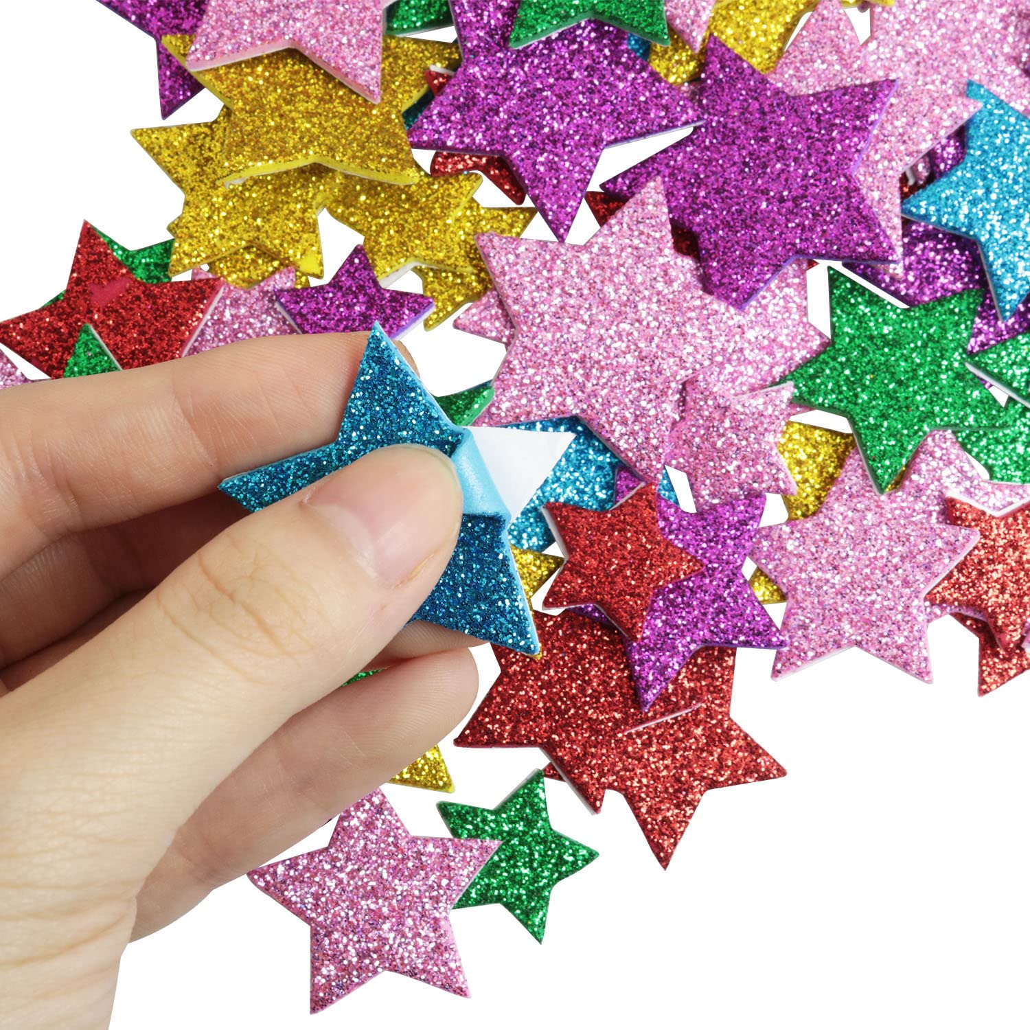 Photo 1 of LUORNG 270PCS Self Adhesive Star Shaped Wall Stickers, Colorful Glitter Foam Star Stickers for Home Birthday Party Decoration Kid's Arts Craft Supplies