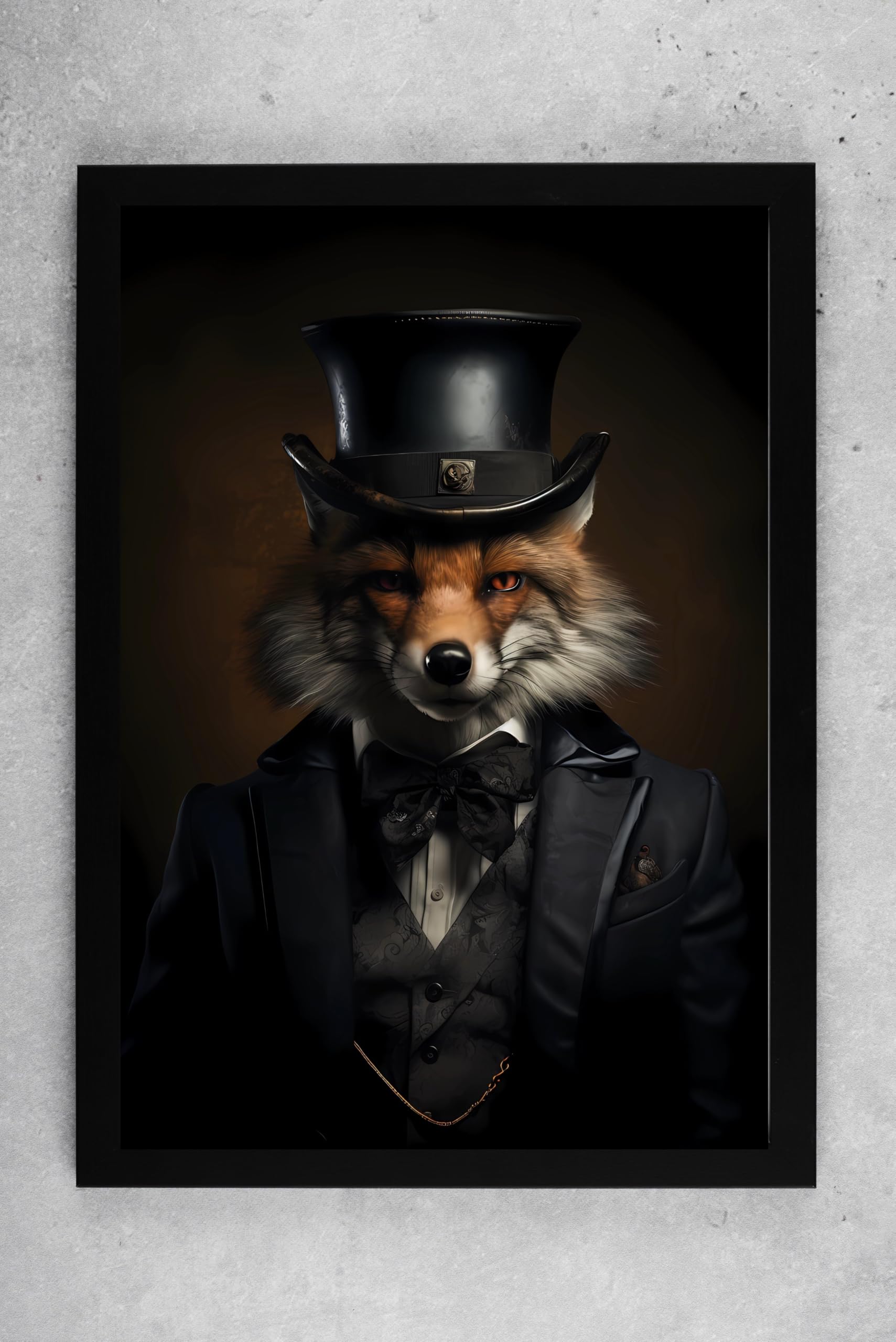 Stunning Vivid Fine Art Print, Vintage Victorian Style Gothic Fox - A4 FRAMED - (frame 31 x 23 cms)