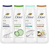 Dove Body Wash Deep Moisture, Sensitive Skin, Cucumber and Green Tea, and Shea Butter & Vanilla Collection 4 Count Skin Cleanser with 24hr Renewing MicroMoisture 20 oz