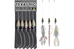 Eupheng Texas Rigs for Bass Fishing, Pre-Rigged Leader Line with Weights Hooks Barrel Swivel Kit Fishing Ready Texas Rig for Bass Perch 5PCS