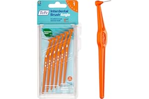 TEPE Interdental Brush Angle, Angled Dental Brush for Teeth Cleaning, Pack of 6, 0.45 mm, Extra-Small/Small Gaps, Orange, Siz